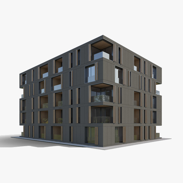 A rectangular 5 story modern building